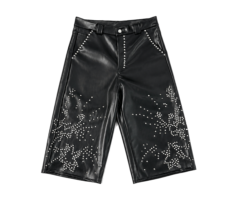 Papilio Polyxenes Leather-Rhinestoned Shorts